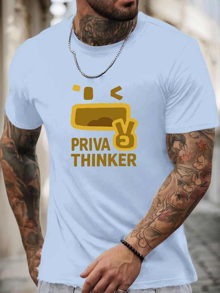 Kurzarm T-Shirt PRIVA THINKER Herren 100% Baumwolle Muster Gedrucktes Hemd Sommer Rundhals Atmungsaktiv Lässig Mode Cooles T-Shirt