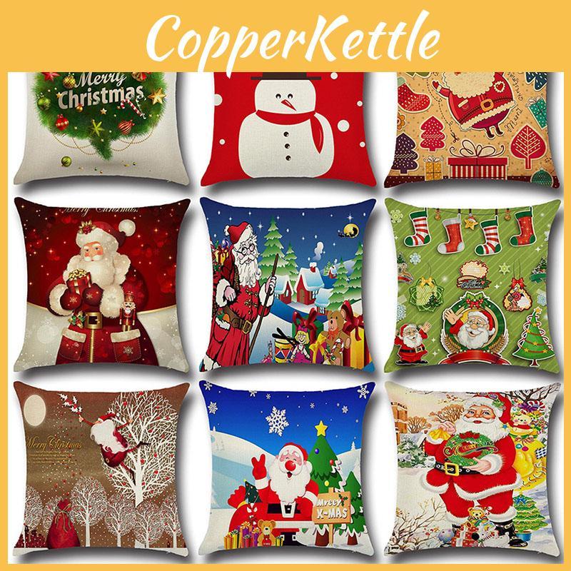Charming Happy Christmas Linen Sofa Cushion Cover Vibrant Holiday Decoration