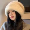 Thickened Rabbit Hair Wool Hat with Autumn and Winter Sweet and Versatile Warm Hat Showing Face and Ear Protection Piles