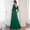 Abito da sera da donna in chiffon con scollo a V profondo, manica lunga, linea ad A, patchwork di paillettes