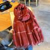 Autumn and Winter Retro Student Leisure Field Grid Scarf Women's Warm Soft Waxy Thickened Line Square Fringed Scarf
