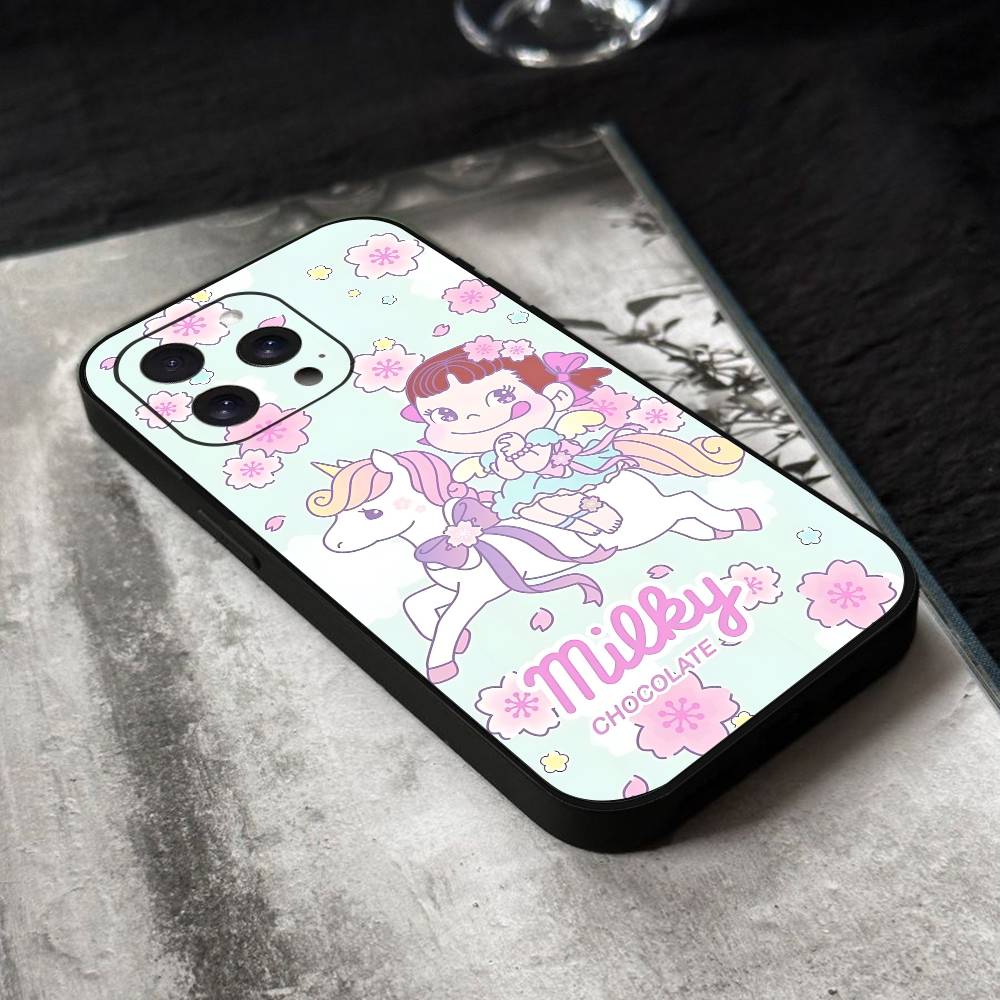 Fujiya Milky Peko-Chan Phone Case Black Silicone Soft Shell For IPhone 17 16 15 14 13 12 11 Air Pro Max Plus Hot Sale