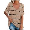 Fashion Women's Loose Summer Short Sleeve T-shirt V-neck Striped Print Tops