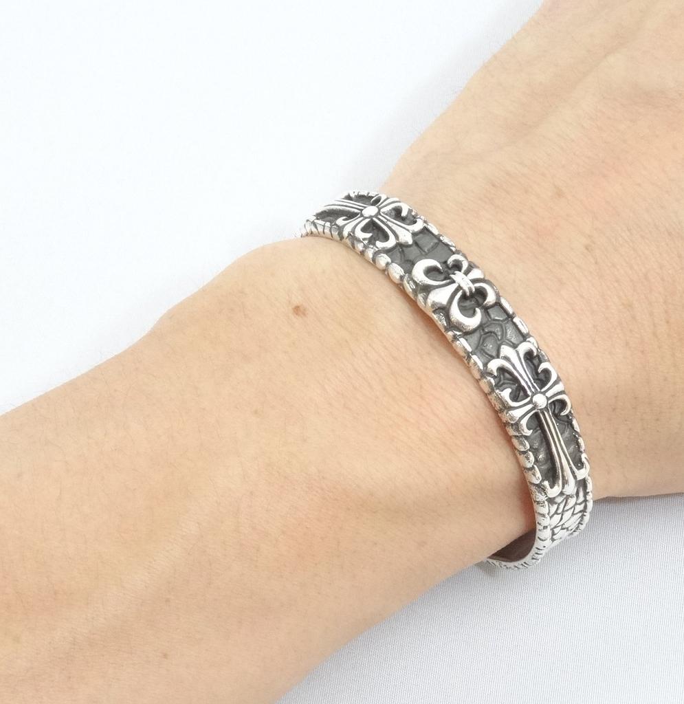 Silver 925 Bangle Bracelet for Men Lily Emblem Double [cmy Select] (11 Cross)