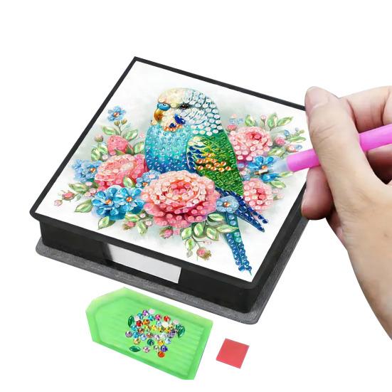DIY Note Box Diamond Art Kit Sticky Note Holder Craft Set Diamond Art Project Memo Pad Holder DIY Kit for Gift And Home Office Desk Decor
