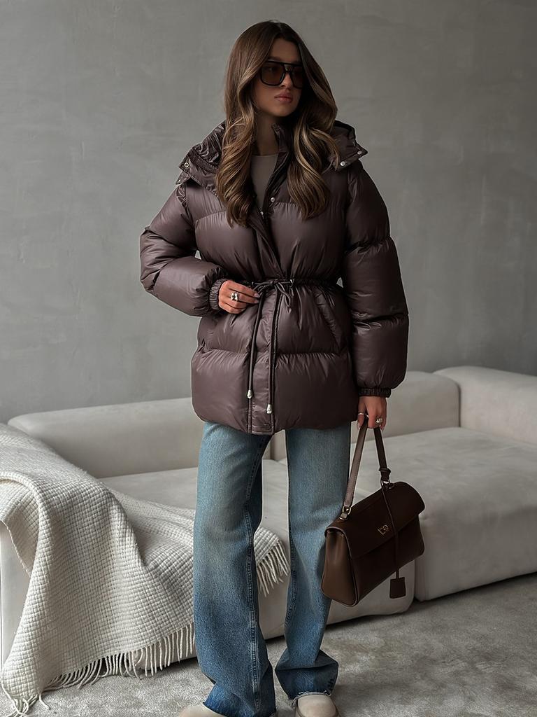 Manteaux à capuche en coton chaud pour femmes, mode, col montant, fermeture éclair, veste épaisse, vêtements d'extérieur féminins, vêtements d'extérieur pour le trajet