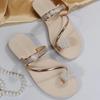 Fashion Women Summer Flat Rhinestone Flower Beach Slippers Comfy Clip Toe Lady Flat Beach Sandals Casual Female Flip Flops Zapatos Mujer
