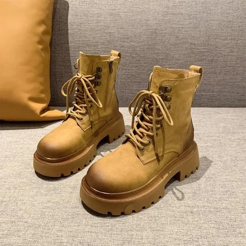 

Туфли Лолита Сапоги Молния Сапоги-Женщины Роскошные Дизайнерские Круглые Носки Дамы Высокий Каблук 2024 Рок Ботильоны Мода Резиновые Осень Рим Basi 40 жёлтый