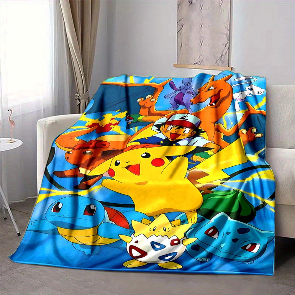 1pc Pokemon, Pikachu Flannel Blanket [Cozy Throw Blanket] For Sofa, Bed, Travel, Camping, Livingroom, Office, Couch, Chair, And Bed