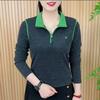 Spring & Autumn Half-Zip Color Block Embroidered Slimming Women's T-shirt