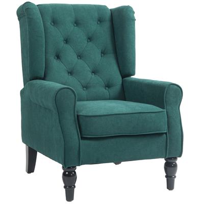 Butaca Tufted para Sala de Estar con Asiento Ancho, Patas de Madera, Estilo Clásico, Gran Comodidad, 74 x 86 x 102 cm, Verde