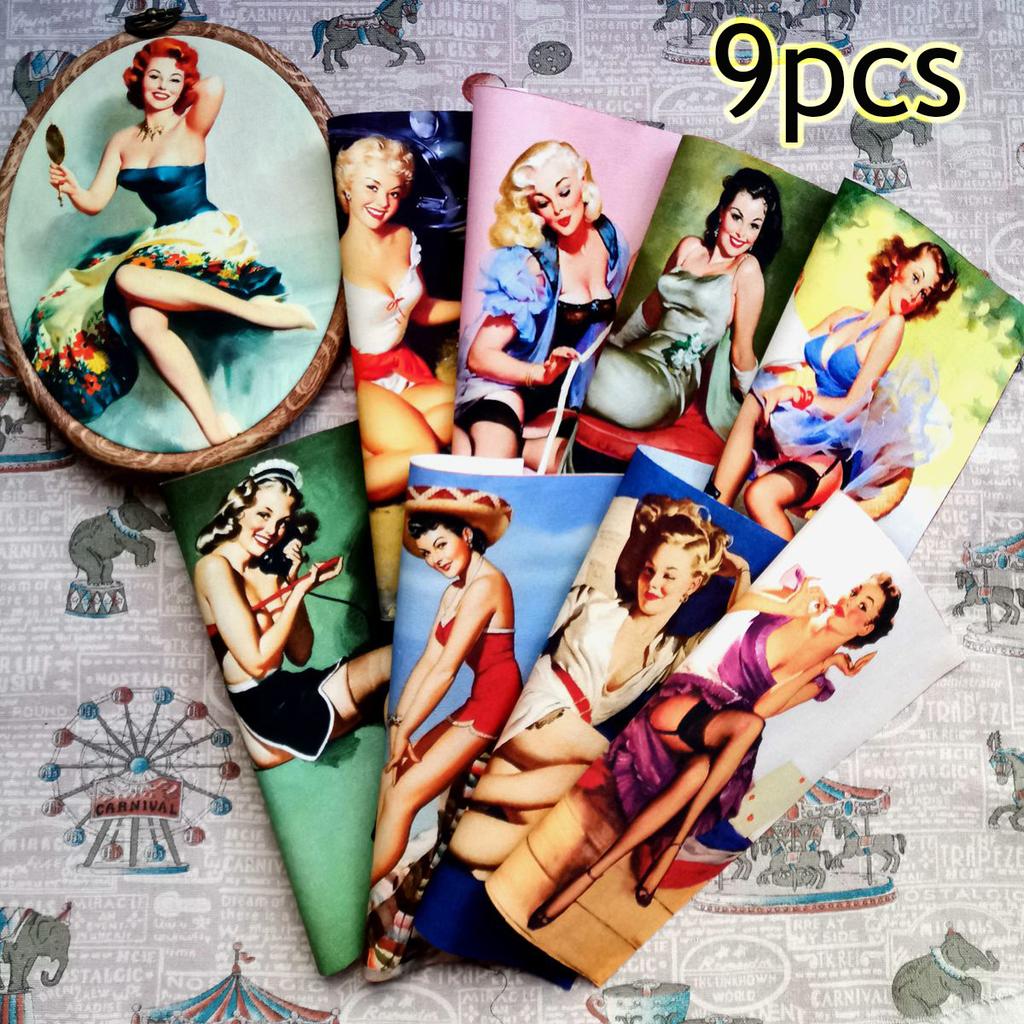 9pcs/lot Patchwork Bundle Fabrics DIY Sewing Textile Material Splicing Cloth Retro Hand Craft Embroidery Cotton Canvas Girl