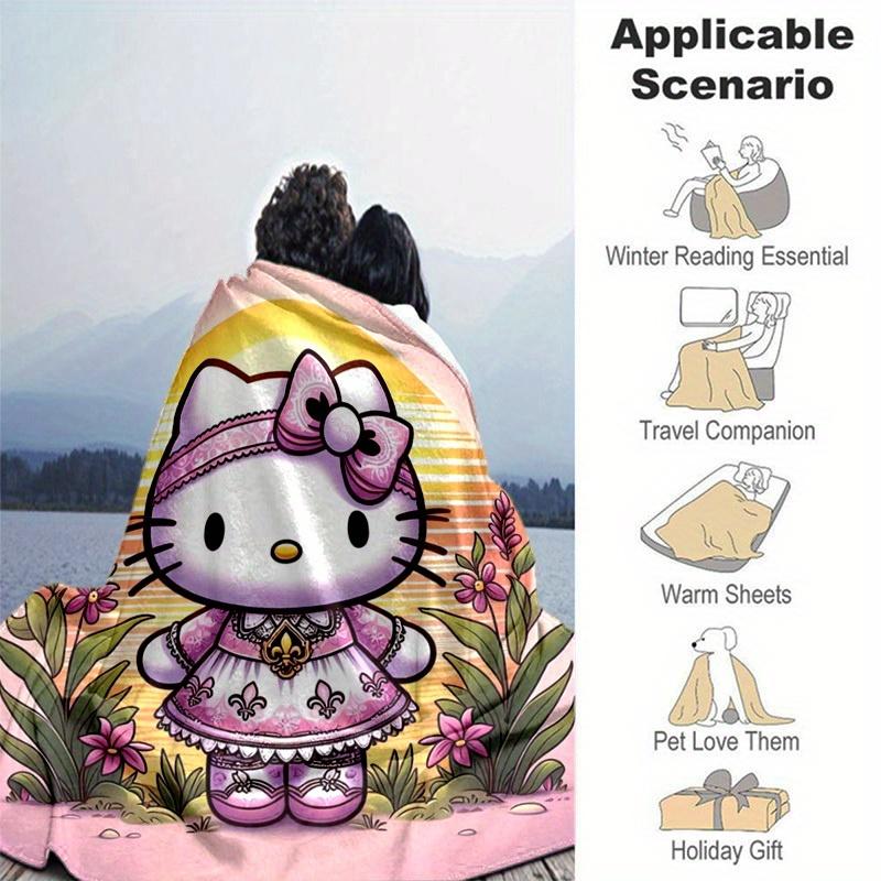 1pc. Hello Kitty Floral Print Blanket - Perfect for Home, Office, or Outdoor Use - Ideal G