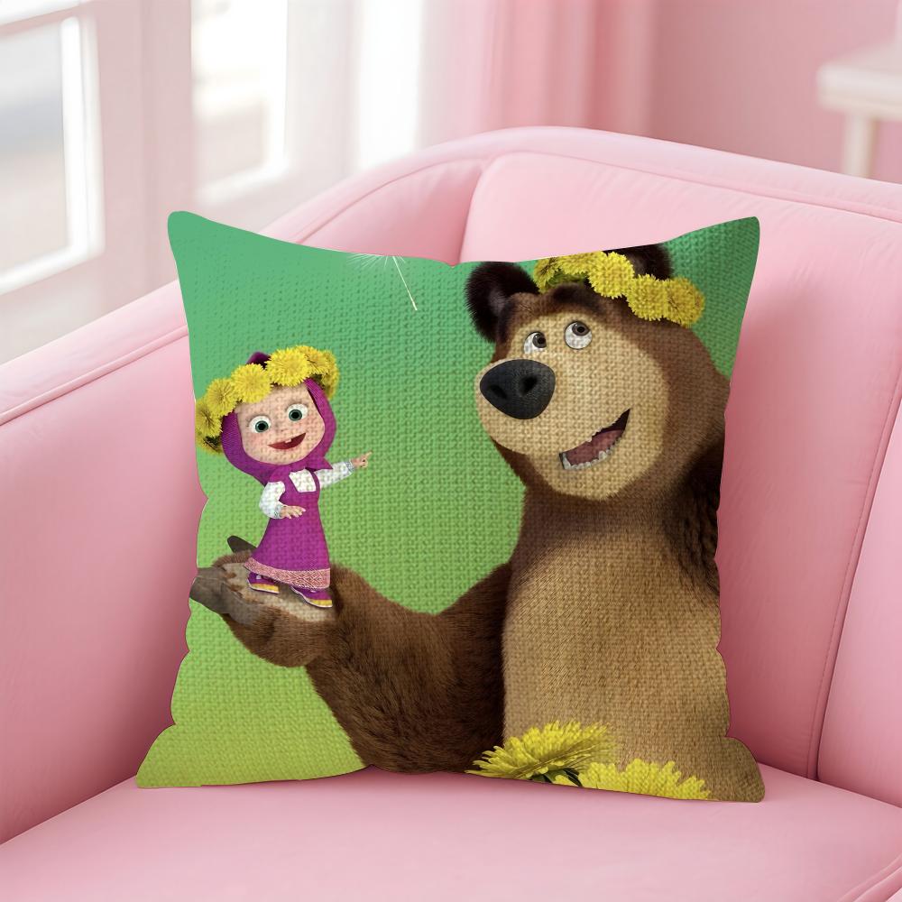 

MMasha And The BearR Cushion Cover Natural Linen Pillow Case DoubleSided Print Decorative Sofa Pillowcase Home Decor Gift 30x30cm