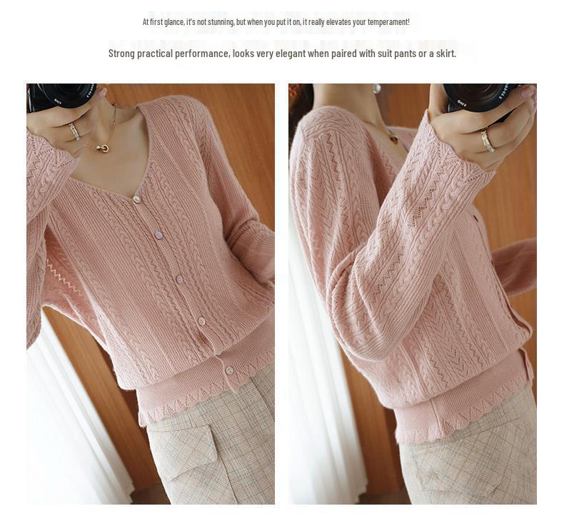 2025 Spring V-Neck Long Sleeve Knit Loose Cardigan