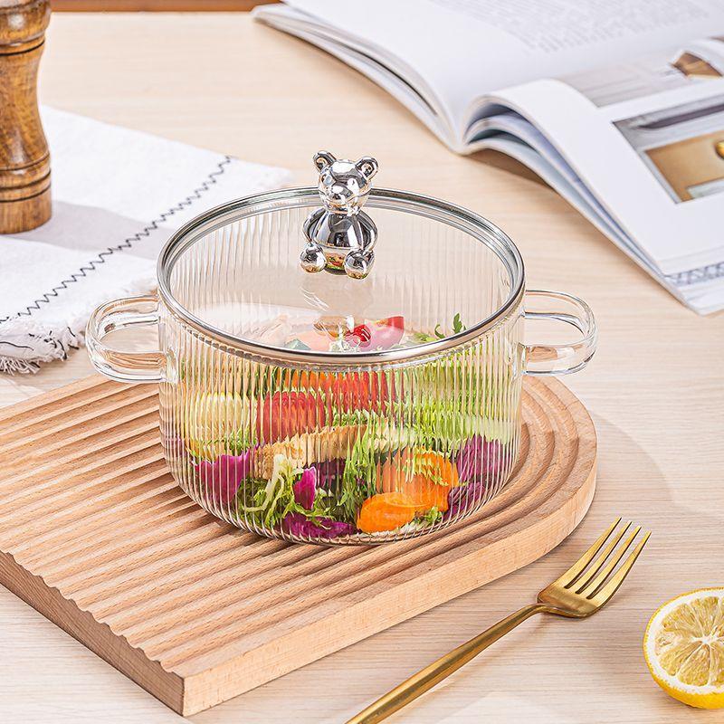 Thickened high borosilicate glass stew pot,transparent cooking pot,soup pot,heated double handle stew pot with lid, cooking tool