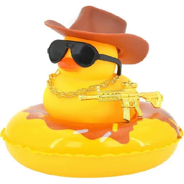 Duck Car Ornaments Yellow Duck Car Dashboard Decorations Set with Sunglasses, Swimming Ring Kids Bath Toys Home Duck Decoration