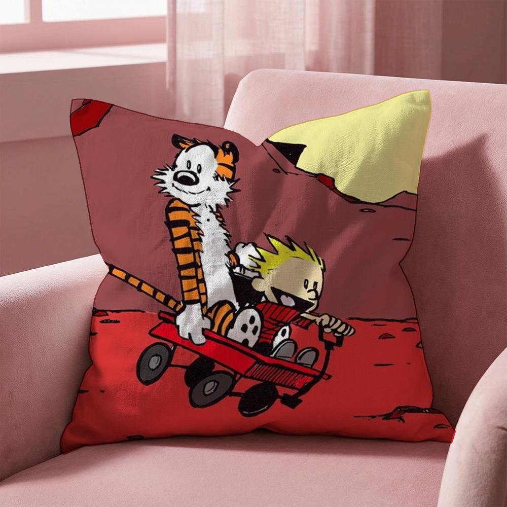 C-Calvin and H-Hobbes Cushion Cover Multi-Scene Pillow Cover for Home & Car - Reversible, Soft & Durable for Daily Use