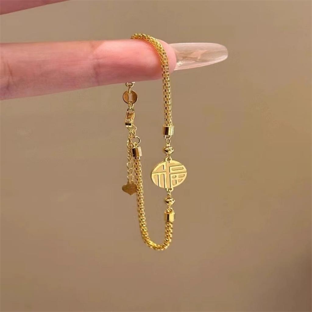 Bracelets Porte-Bonheur Couleur Or Nouvel An Pour Femmes Hommes Style Chinois Minimaliste Amulette Chaîne Serpent Manchette Bijoux Cadeau