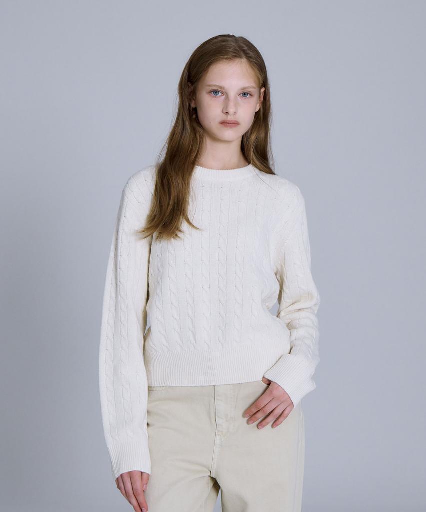 BASIC HOUSE [2Pack] Women'S Cable Round Neck Crop Knit 2-Pack (5 Colors) Lykt7201