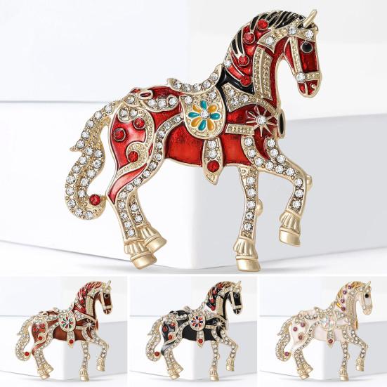 Alloy Multicolor Horse Brooch Rhinestone Inlaid Standing Horse Brooch Lapel Pin Zodiac Year Animal Brooch for Men Women Clothing Accessories