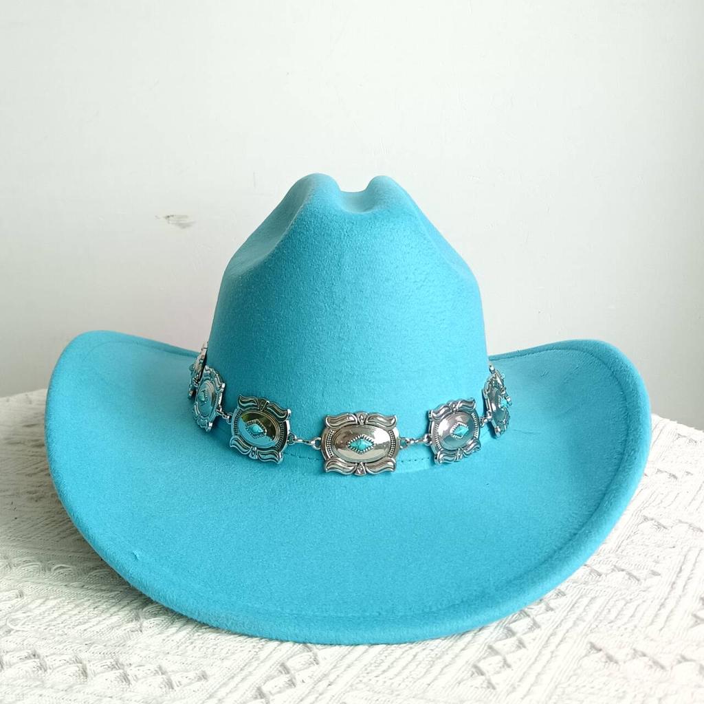 Double concave cowboy fedora western cowboy silver Ivory Silver Concho Chain Cowboy Hat wide brim riding hat cowboy hat