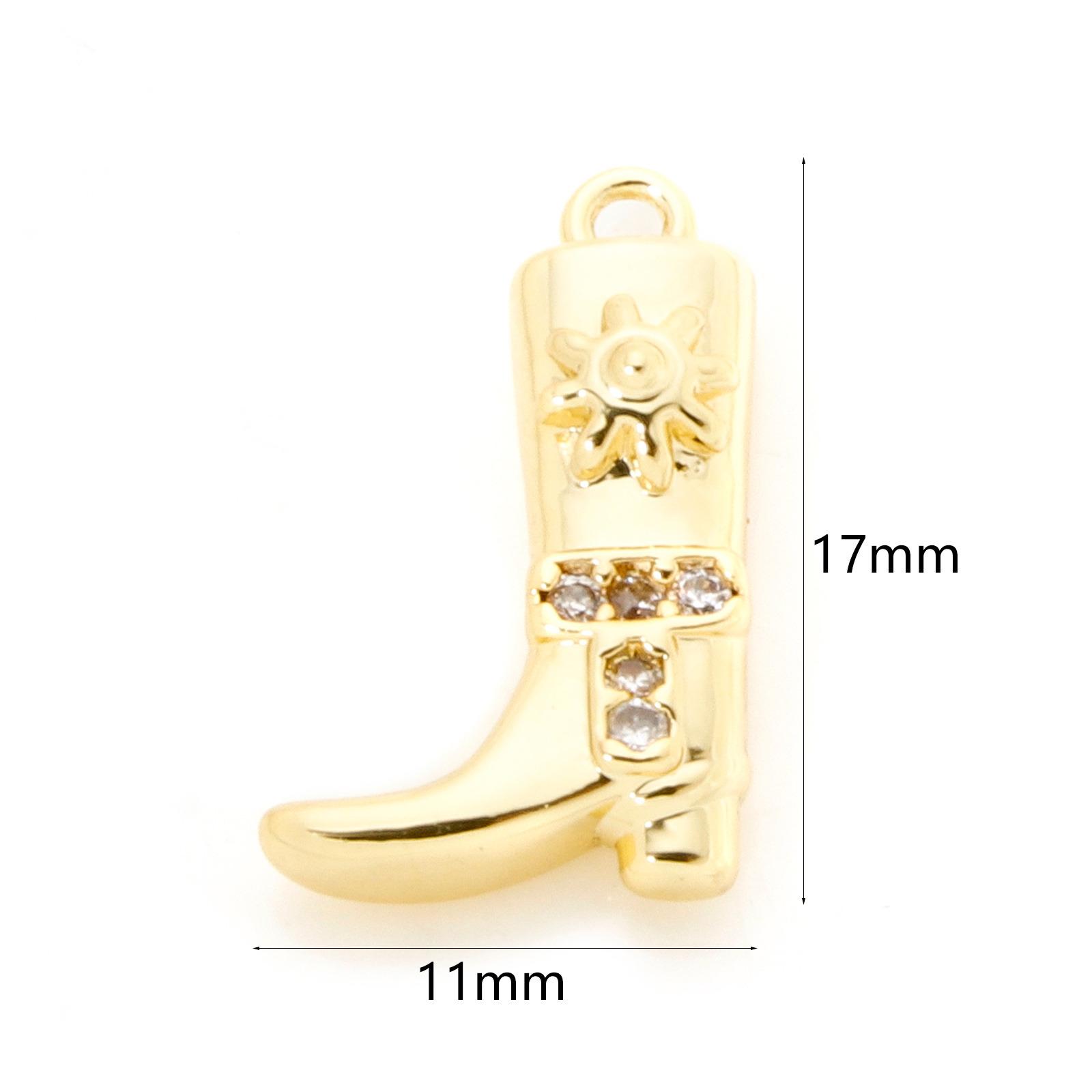 

2PCs Brass West Cowboy Charms Boots Clear Cubic Zirconia Pendants For DIY Accessories Jewelry Necklace Bracelets Making Supplies