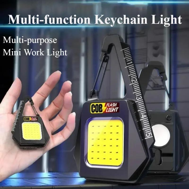 Multi-functional  Magnetic COB Work Light Key Chain Lights Type-C USB Rechargeable Flashlight Mini Camping Lantern Torch