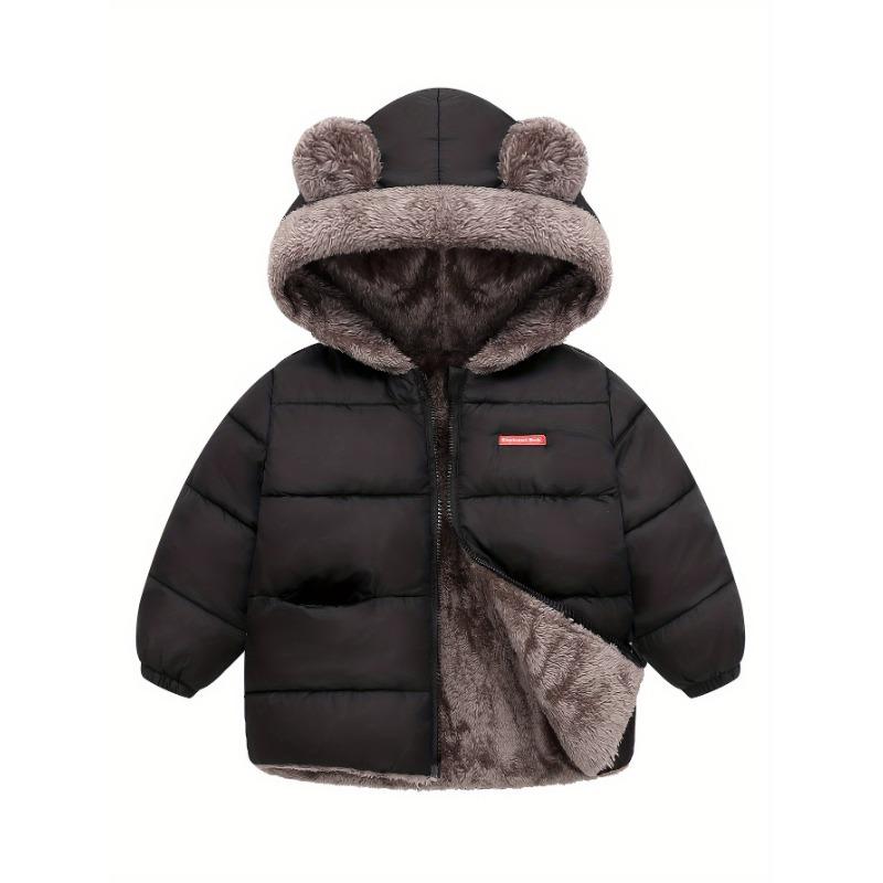 

Children s Warm Hooded Autumn and Winter Jacket, Windproof Thick Soft Comfortable Reversible Zip-Up Cute Ear Design Coat for Boys and Girls 90