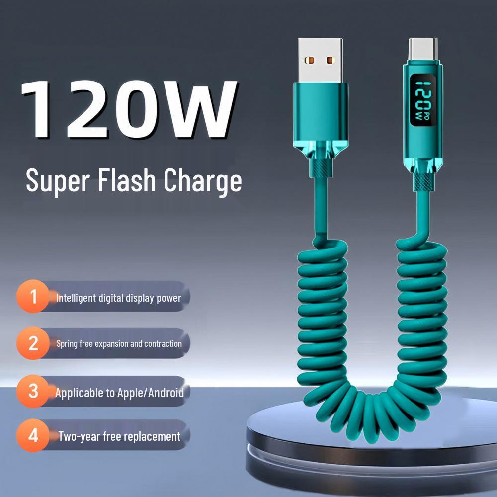 Spring 120W Fast Charging USB Cable for Apple, Huawei, Honor, Type-C Devices.
