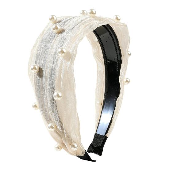 huaqianguhh Wide Edges Hair Hoop, Breathable Mesh Headband with Imitation Pearls Decor, Anti-Slip Hemming Face Shaping Accessory