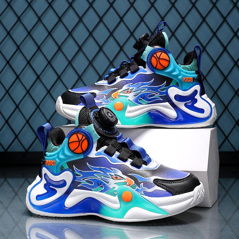 Middle-aged and Older Children's Non-slip Basketball Shoes, Sports Shoes, Running Shoes, Rotating Shoes, Spring 2025 Children's Boys' New Buttons