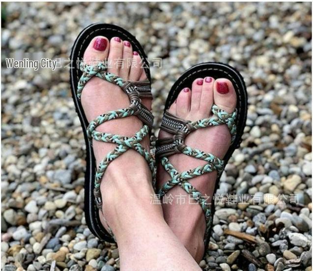 Women's Plus Size Color Block Knot Flat Sandals - 2025 New European & American Beach Toe Loop Style