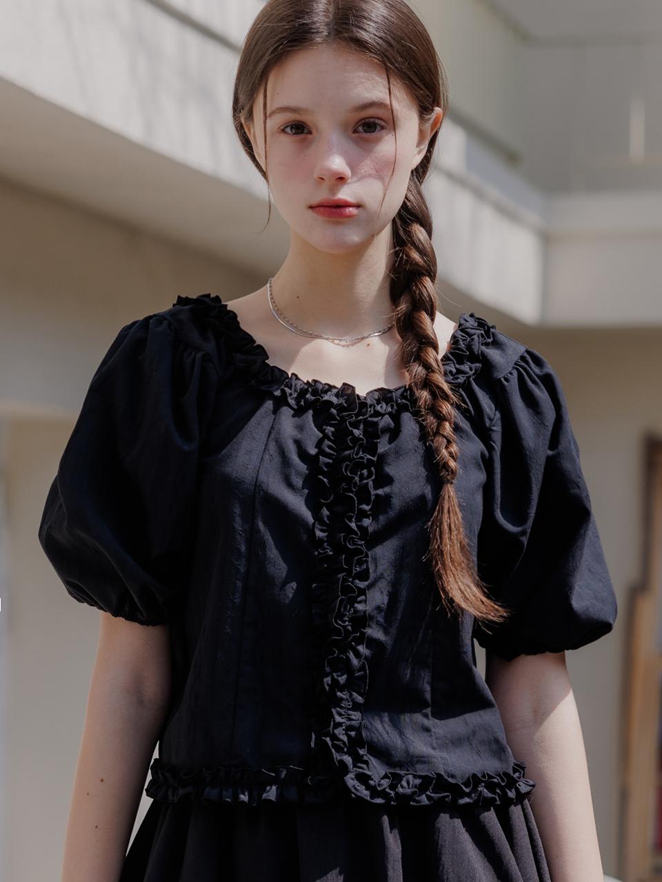 Eight Days A Week Rose Frill Blouse Black Ad469 Free