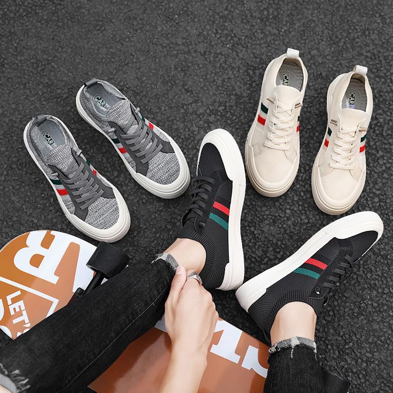Men's Shoes Summer Breathable Fly-woven Thin Trendy Shoes Socks Mouth Lazy Cloth Shoes Men's Casual Skateboard Shoes