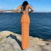 Women's Sexy Floral Print Maxi Dress Spaghetti Strap Bodycon Dress with Open Back Slim Fit Backless Floral Dress for Summer Vacation Beach Date Night