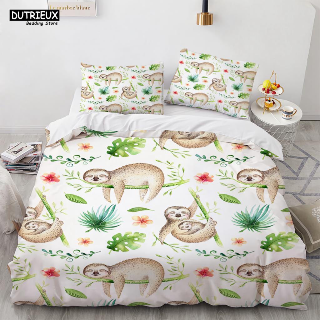 Lovely Cartoon Sloth Bedding Set Light Green Bedclothes Single Double Queen Twin Full Size Duvet Cover Set Kids Child Bed Linen