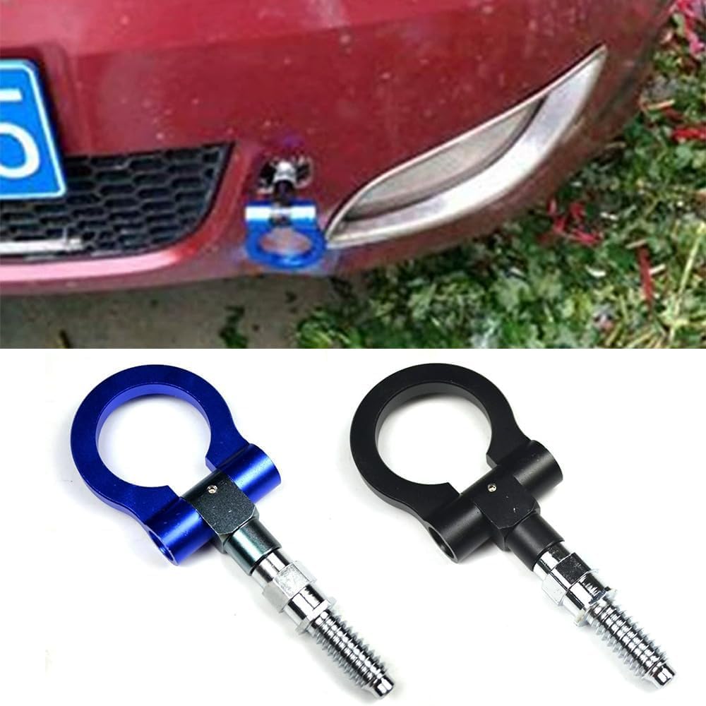 Car Tow Hook Universal Car Front Rear Bumper Trailer Aluminum Orientation Adjustable Detachable Retractable (Blue)