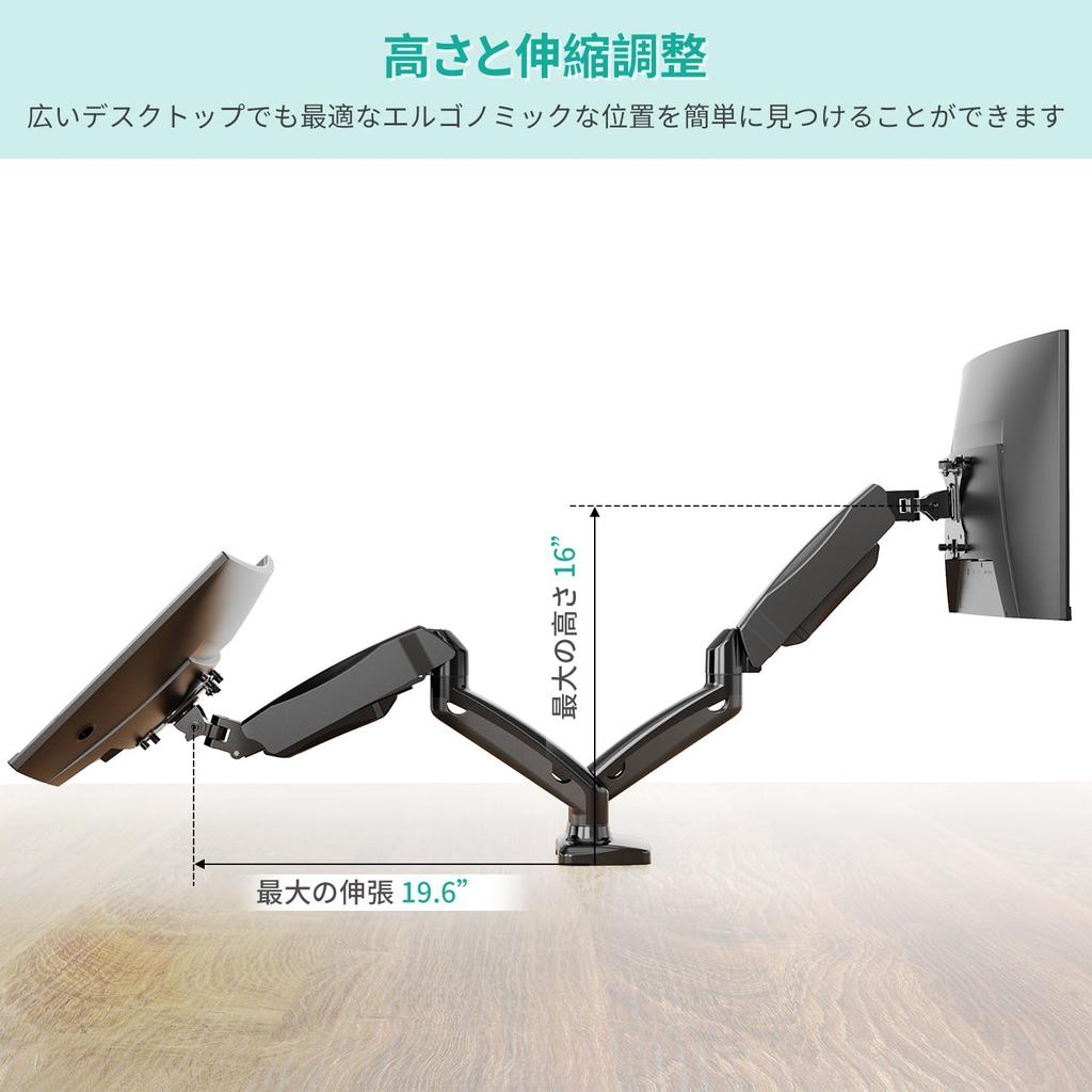 WALI Dual Monitor Stand Arm for Two Adjustable Gas Spring Desk Mount with Swivel Mounting Holes and Grommet Base To 32 Lbs Black Mount, Monitors,