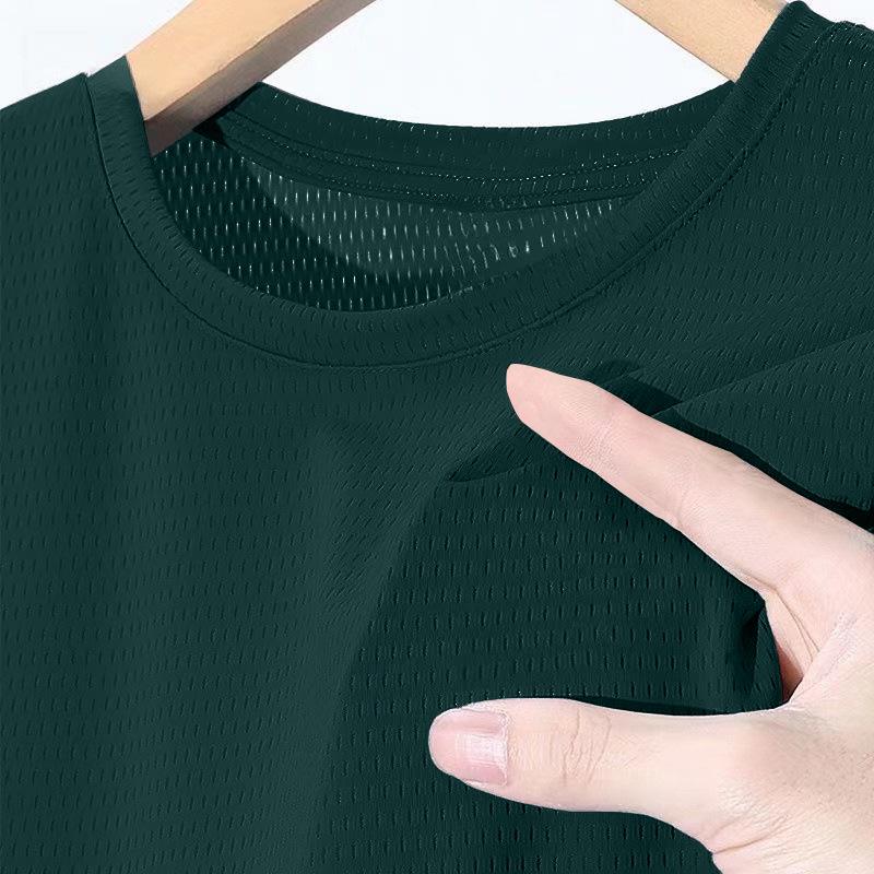 Men's Quick-Dry Ice Silk Mesh T-Shirt: Solid Color, Breathable, Loose Fit, Plus Size, Short Sleeve
