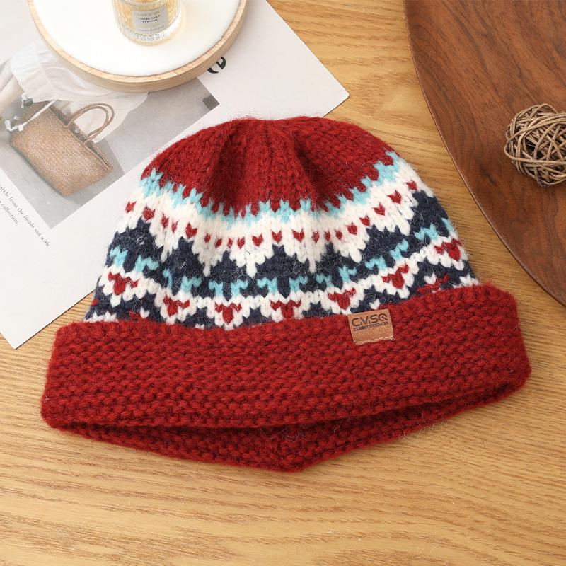 

Fair Island Style Thickened Versatile Knitted Hat for Women In Autumn and Winter Windproof Ear Protection Hat Outdoor Casual Warm Wool Hat average size