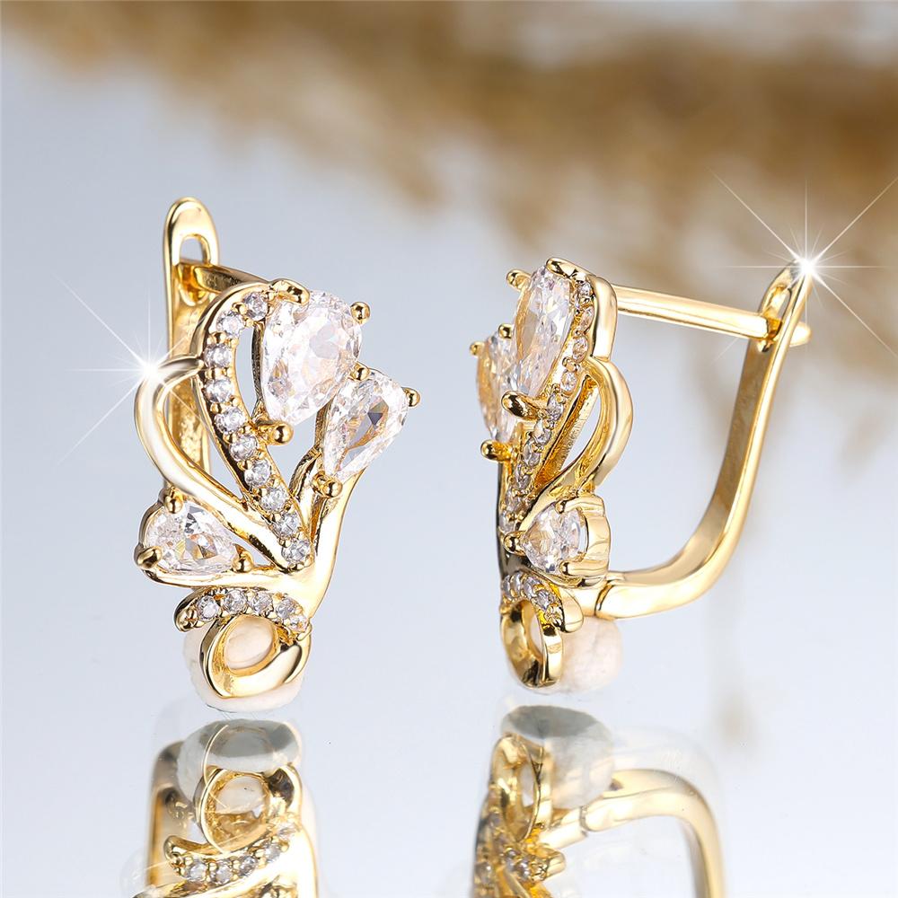 Luxury White Crystal Zircon Stone Hoop Earrings for Women Fashion Gold Color Wedding Jewelry
