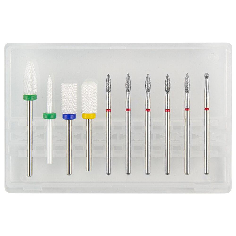 Sada 10ks fréz na manikúru Keramické vrtáky na nehty Čistič kartáč Diamantový mlýnek Příslušenství pro odstranění gelového laku
