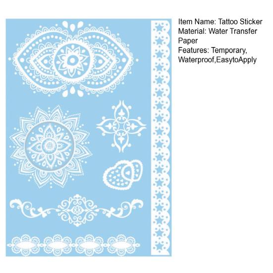 Baizihuahu White Lace Tattoo Sticker for Women, Temporary Face Body Arm, Waterproof Fake Decal Wedding Party Festival
