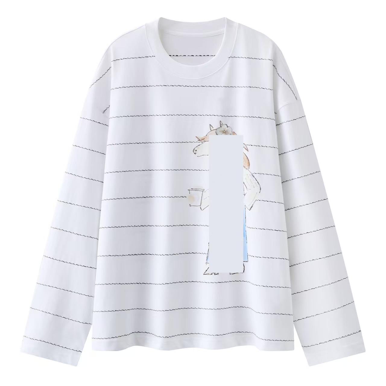 Spring 2026 Women s Loose Casual Long Sleeve T-shirt with Fun Cartoon Pony Print and Stripes - 2K1BA06 XS белый