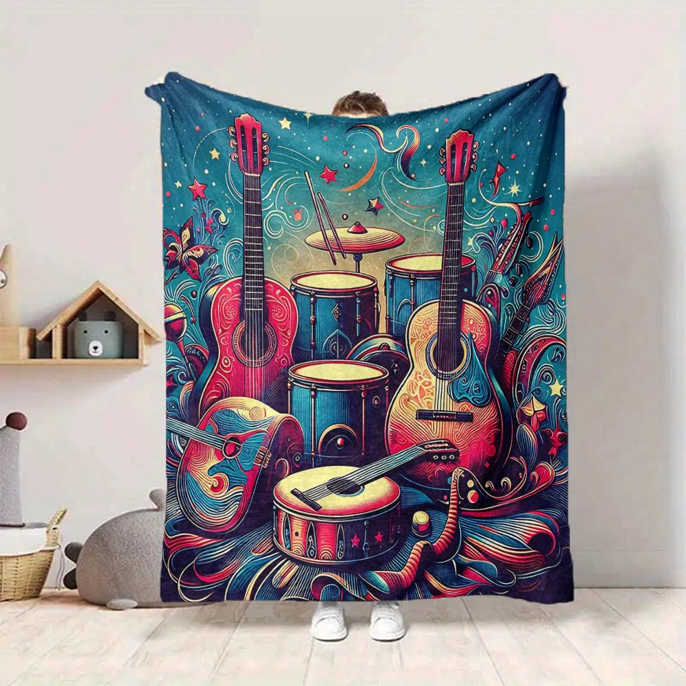 1pc Music Instruments Lightweight Flannel Blanket, Comfortable and Warm Blanket, for Office and Camping Sofa Bed, Livingroom133