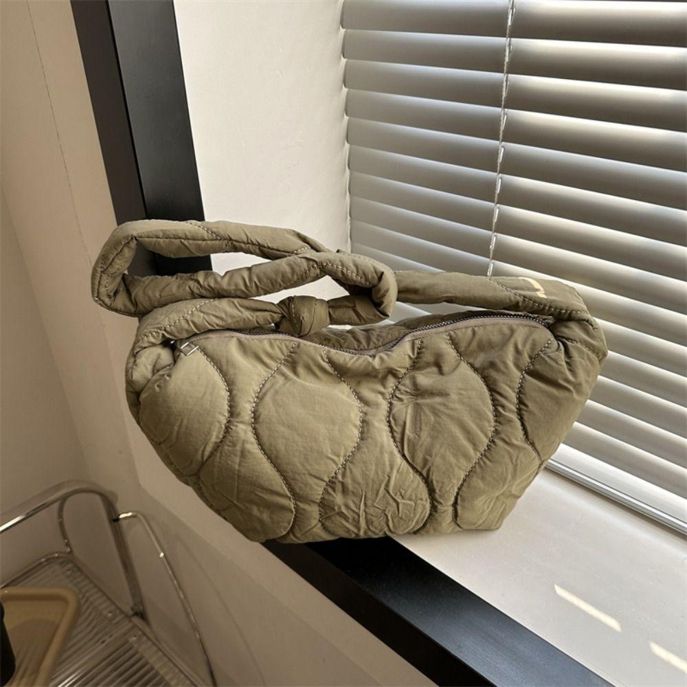 Quilted Puff Bag Padded Nylon Shoulder Bag Casual Nylon Crossbody Bag  Female