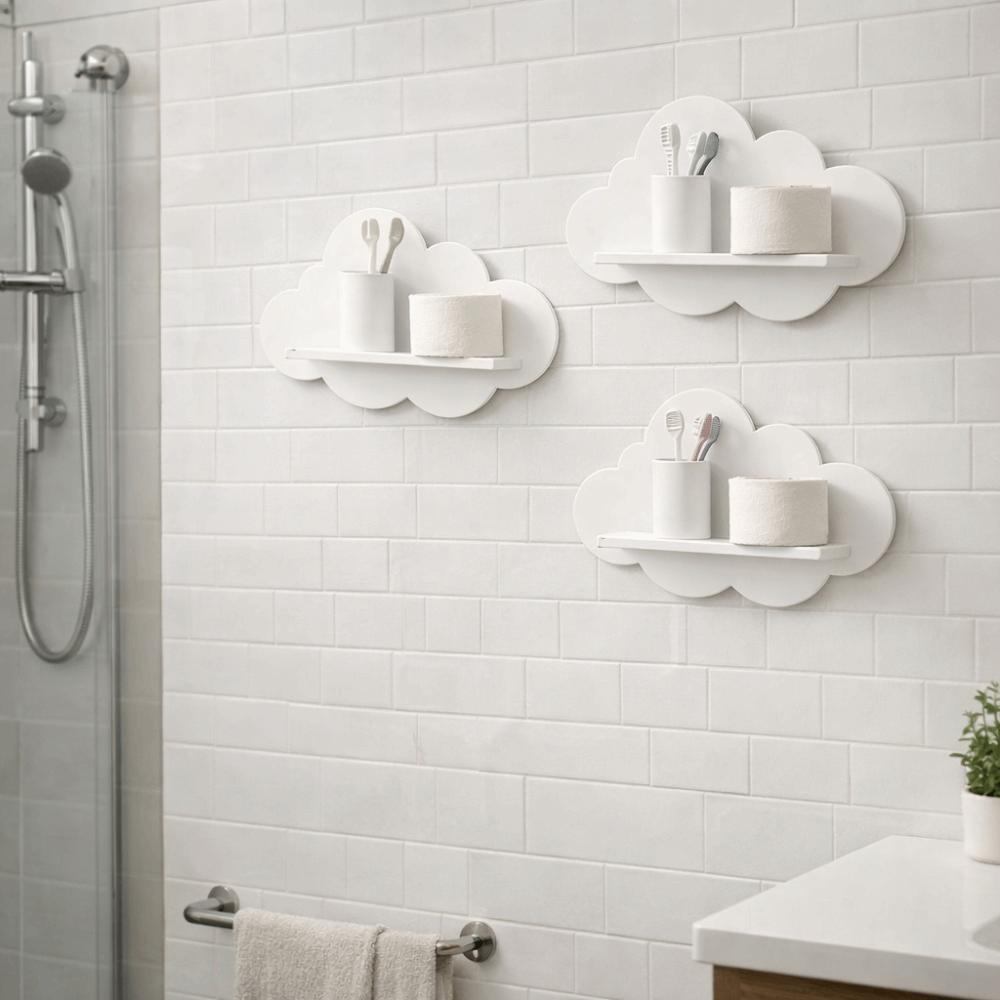 Wooden Floating Shelf Durable Cloud Shape Shelf Multi-functional Wall Mounted Shelves  Bathroom