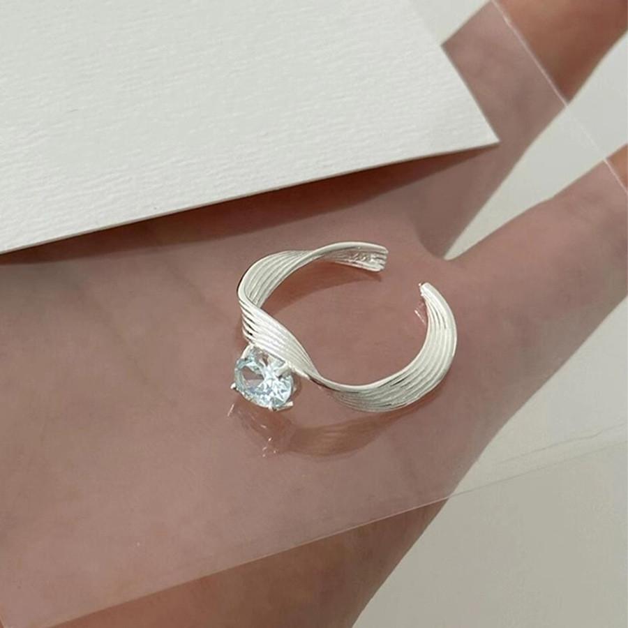 Elegant Blue Zircon Copper Ring For Women Unique Adjustable Open Finger Style