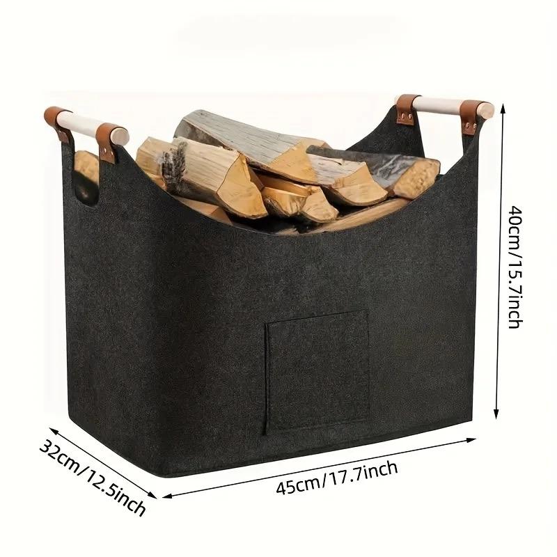 

1pc Extra Large Foldable Felt Firewood Basket, Heavy Duty with Reinforced Handles - Multi-use Storage - Dark Grey